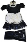 ANTIY Sexy French Maid Latex Dress Avec Tablier Fermeture Éclair Dos Volants Manches Bouffantes En Caoutchouc Uniforme Moulan