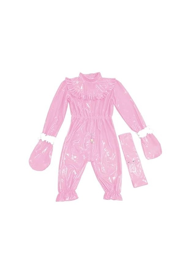 Aldult Sissy verrouillable Bloomers combinaison brillant PVC cuir fermeture éclair taille élastique body avec gants Zentai Co