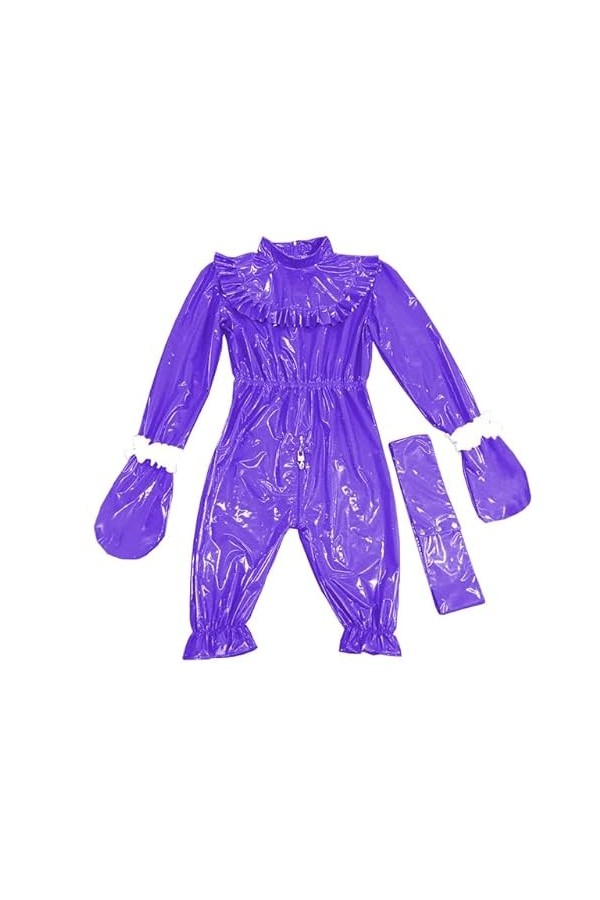 Aldult Sissy verrouillable Bloomers combinaison brillant PVC cuir fermeture éclair taille élastique body avec gants Zentai Co