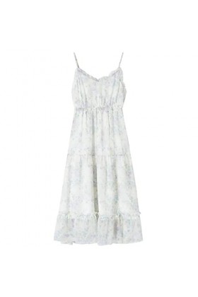 SDFGH Sweet Floral Suspender dress Spring and Summer Seaside Holiday Beach dress Fairy Color : D, Size : L 