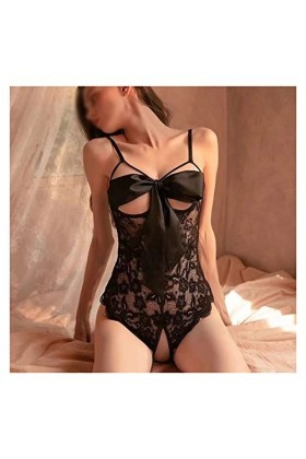 DSFEOIGY sous-vêtements serrés Lingerie Costume Combinaison Ouverture fichier Dentelle Patchwork Maille Triangle Type Pyjama 
