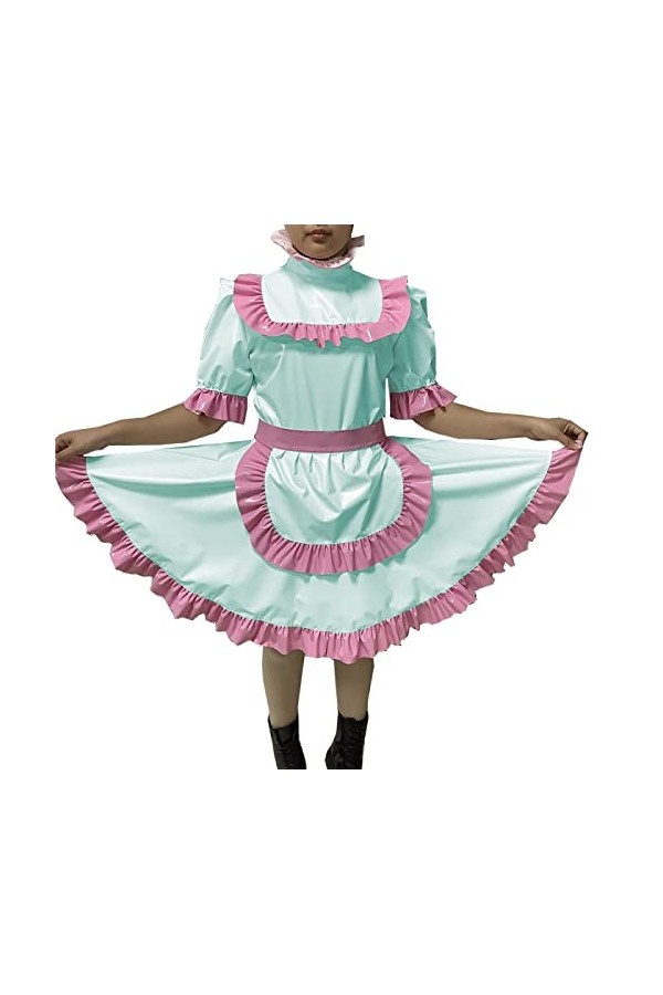 Robe de soubrette sexy et verrouillable en PVC pour adulte, robe duniforme verrouillable, costume combinaisons, bleu roi, M