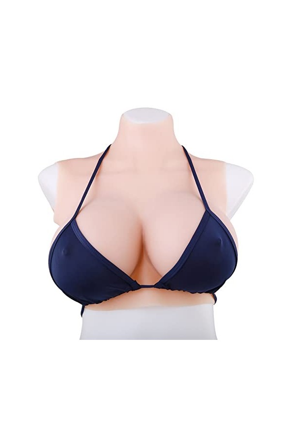 PHASFBJ Plaques Poitrine en Silicone Demi-Corps, Prothèse Mammaire en Silicone col Rond pour Crossdressers Transgenre Coupe A