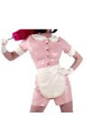 Baby Pink et Blanc Sexy French Maid Robe en Latex avec Tablier Boutons Avant Uniforme Caoutchouc Playsuit Bodycon,Noir avec B