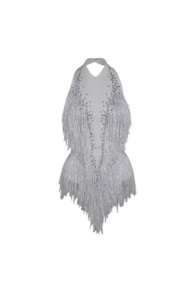 Justaucorps sexy à franges avec strass scintillants pour femme - Costume de bal de fin dannée, de fête danniversaire ou de 