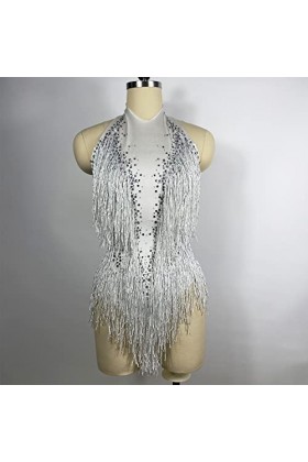 Justaucorps sexy à franges avec strass scintillants pour femme - Costume de bal de fin dannée, de fête danniversaire ou de 