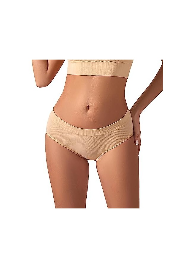 HANXIULIN Culotte en coton pour femme - Taille moyenne - String - Confortable - Sous-vêtements hipster, beige, XL