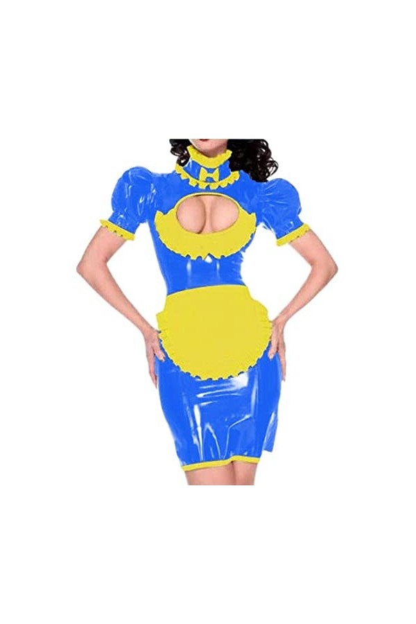 UUKR Sissy Maid robe Pvc Costume Cosplay Uniformes Costume Wetlook ClubWear Sleeve Sleeve Shiny Puathe Sexy Maid Jolie Fantai