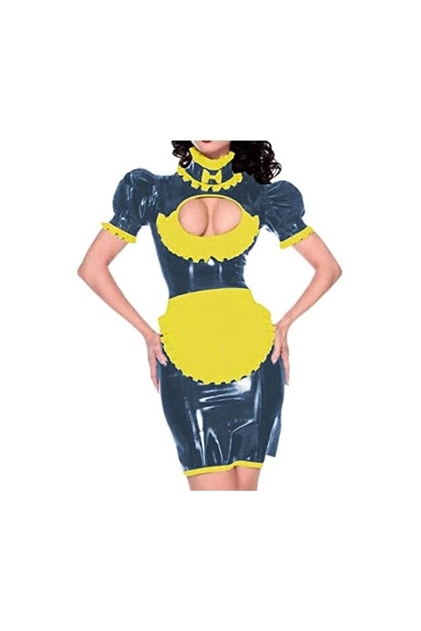 UUKR Sissy Maid robe Pvc Costume Cosplay Uniformes Costume Wetlook ClubWear Sleeve Sleeve Shiny Puathe Sexy Maid Jolie Fantai