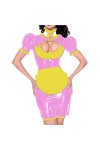 UUKR Sissy Maid robe Pvc Costume Cosplay Uniformes Costume Wetlook ClubWear Sleeve Sleeve Shiny Puathe Sexy Maid Jolie Fantai