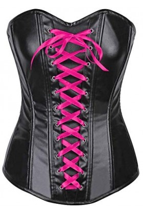 Daisy Corsets Lavish Wet Look Faux Leather Lace-Up Over Bust Corset, Noir, 6X Femme