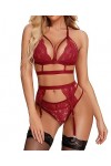 RSLOVE Lingerie Sexy pour Femme Soutien-Gorge et Culotte en Dentelle Florale 3 Pièces avec Porte-Jarretelle Noir S