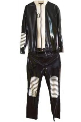 Uniforme En Latex 100% Caoutchouc Pour Beaux Hommes, Haut Noir Et Blanc Et Pantalon Long, Costume 0.4mm,Couleur Personnalisée