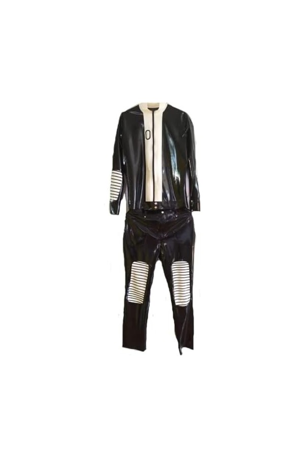 Uniforme En Latex 100% Caoutchouc Pour Beaux Hommes, Haut Noir Et Blanc Et Pantalon Long, Costume 0.4mm,Couleur Personnalisée