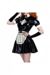 PODSI Sexy French Maid Robe en Latex avec des Bandes sur le Tablier Fermeture à Glissière Avant à larrière en Caoutchouc Uni