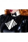 PODSI Sexy French Maid Robe en Latex avec des Bandes sur le Tablier Fermeture à Glissière Avant à larrière en Caoutchouc Uni