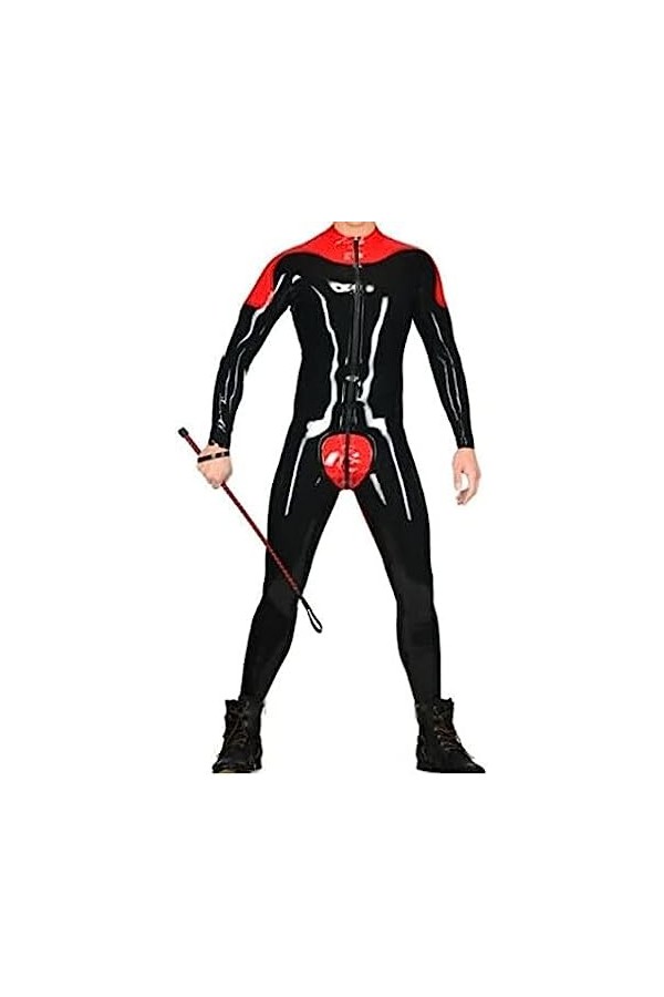 Latex Caoutchouc Sport Serré Uniforme Costume Fête,Noir Rouge,Format Personnalisé