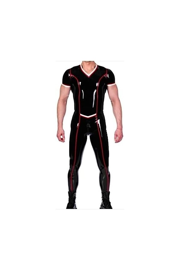 Costume De Costume De Course En Caoutchouc Latex Noir Et Rouge Zip 0.4mm,Noir-rouge-blanc,XL