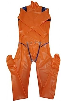 Fait À La Main Sexy Latex Catsuit Body En Caoutchouc Bodys Décolleté Dans Le Dos Sans Fermeture À Glissière,Orange-violet,L