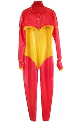 Latex Rubber Long Sleeve Avec Button One-Piece Sexy Tights-Photo Color,Couleur Des Photos,S