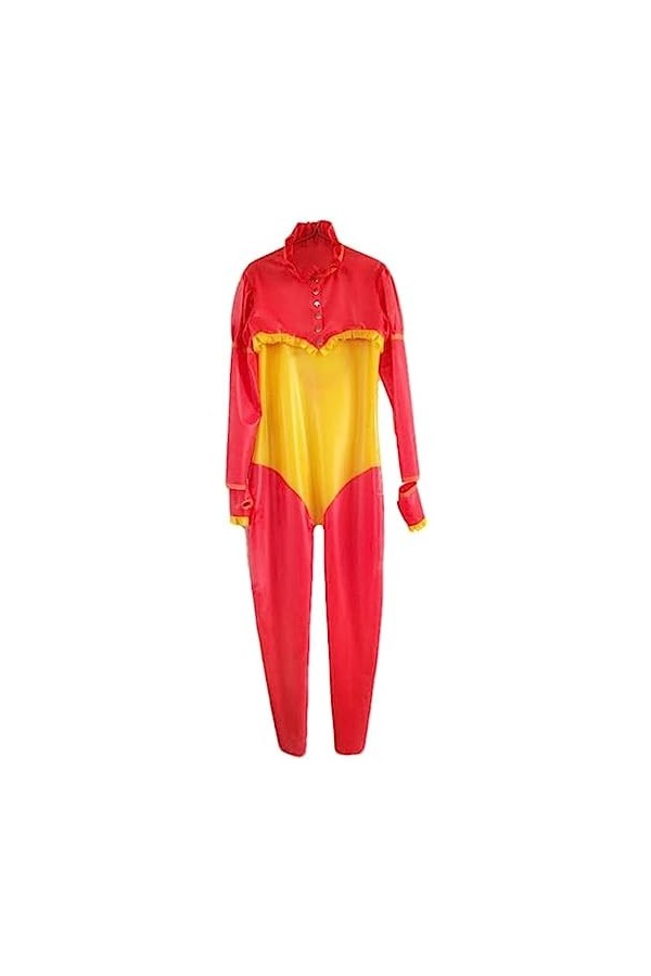 Latex Rubber Long Sleeve Avec Button One-Piece Sexy Tights-Photo Color,Couleur Des Photos,S