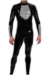 Latex Blanc Noir Catsuit Fetish Costume Homme Tight 0.4mm Zipper-Black,Noir,XS