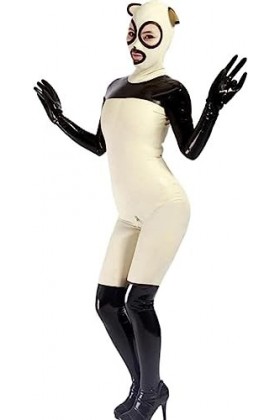 100% Latex Gummi Uniforme Caoutchouc Cosplay Catsuit Zipper Party Animal Jeu De Rôle 0.4mm-Noir,Blanc,Taille Unique