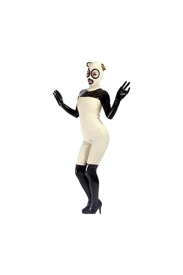 100% Latex Gummi Uniforme Caoutchouc Cosplay Catsuit Zipper Party Animal Jeu De Rôle 0.4mm-Noir,Blanc,Taille Unique