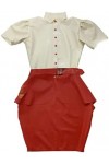 IDOBLO Robe en Latex Manches Bouffantes Chemise en Caoutchouc Vêtements Crayon Mini Robe,Blanc Et Rouge,X-Petit