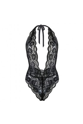MJWDP Body une pièce noir Body sexy en dentelle florale pour femmes, costume sexy grande taille couleur : D, taille : code X