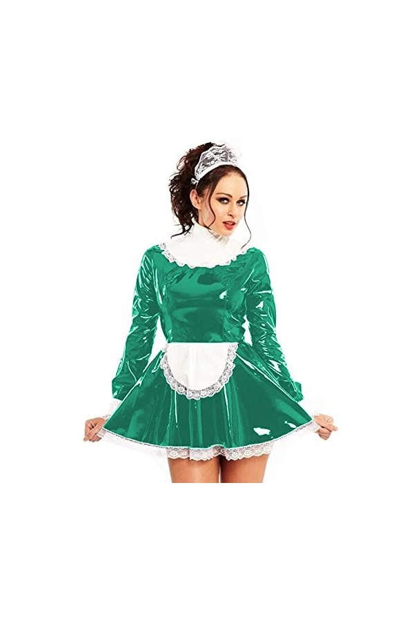 Robe trapèze à manches longues avec tablier, robe de soubrette en dentelle, costumes de costumade, auburn taille XL