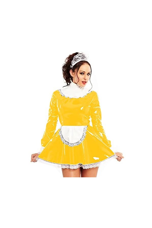 Robe trapèze à manches longues avec tablier, robe de soubrette en dentelle, costumes de costumade, auburn taille XL