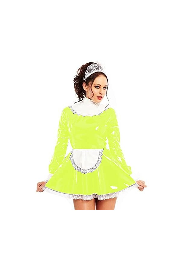 Robe trapèze à manches longues avec tablier, robe de soubrette en dentelle, costumes de costumade, auburn taille XL