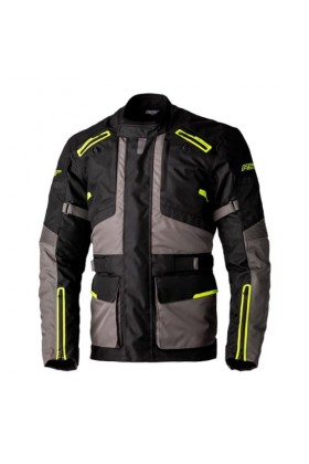 RST Endurance CE Veste de moto imperméable en textile pour homme, Noir, gris, jaune fluo, 48