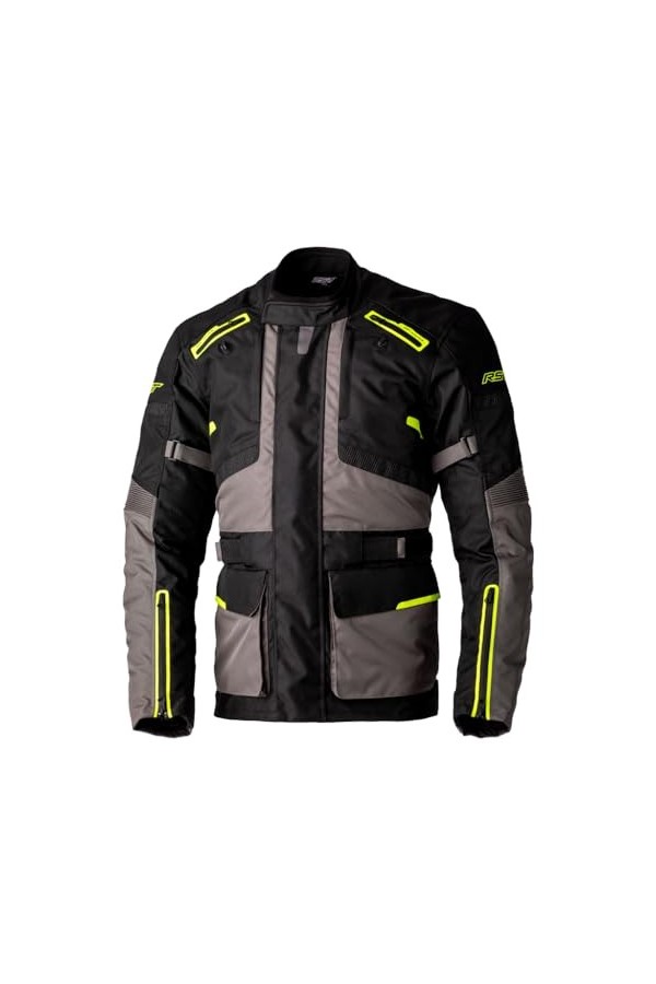 RST Endurance CE Veste de moto imperméable en textile pour homme, Noir, gris, jaune fluo, 48