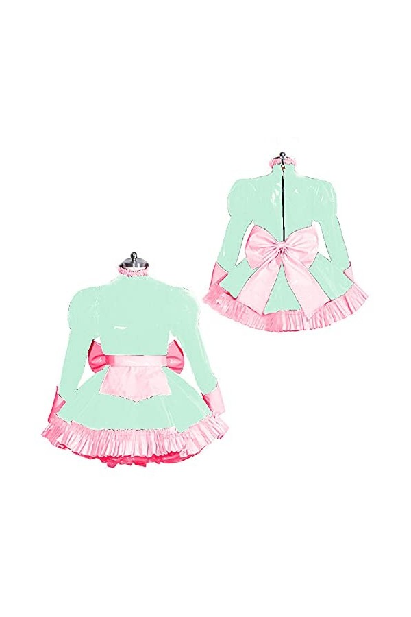 UUKR PLUS Taille Sissy Head Robe PVC Costume Cosplay Uniformes Costume à manches longues Brillant Pu en cuir Sexy Club Robes 