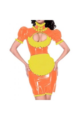 UUKR Sissy Maid robe Pvc Costume Cosplay Uniformes Costume Wetlook ClubWear Sleeve Sleeve Shiny Puathe Sexy Maid Jolie Fantai