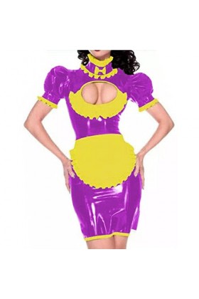 UUKR Sissy Maid robe Pvc Costume Cosplay Uniformes Costume Wetlook ClubWear Sleeve Sleeve Shiny Puathe Sexy Maid Jolie Fantai