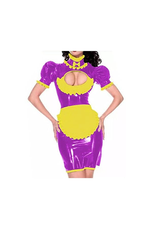 UUKR Sissy Maid robe Pvc Costume Cosplay Uniformes Costume Wetlook ClubWear Sleeve Sleeve Shiny Puathe Sexy Maid Jolie Fantai