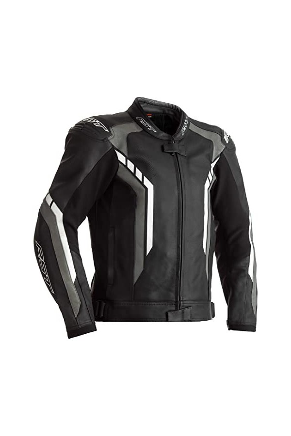 RST Axis Leather Jacket Veste en cuir Noir/Blanc 48