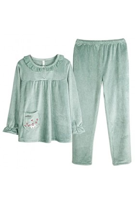 Pyjamas pour Femmes Automne et Hiver Pyjamas pour Femmes Pyjamas Chauds épaissis Hauts de Nuit Vêtements de Maison Doux Coul