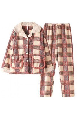 Pyjamas Chauds Pyjamas épais dhiver Pyjamas à Manches Longues Pyjamas dautomne décontractés Rétro Corail Polaire Dormir Co