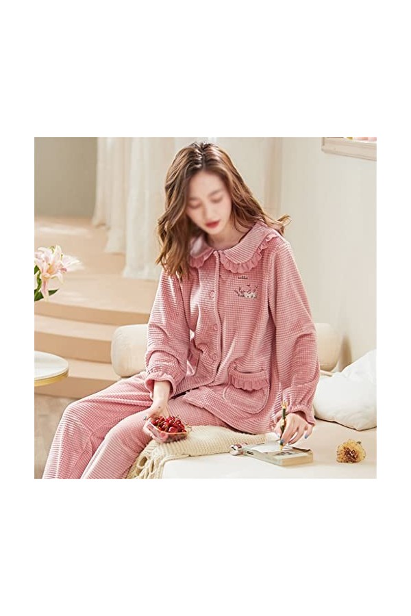 Pyjamas pour Femmes, Pyjamas Chauds Printemps et Hiver, Pyjamas en Velours, vêtements de Maison Confortables Couleur: Rose, 