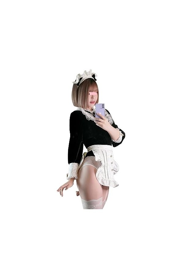 Sexy Mignon Noir et Blanc Velours Robe de Chambre Jeu de rôle Costume Anime Uniforme Color : Black, Size : L 