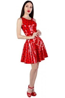 IDOBLO Femmes Dot Latex Caoutchouc Genou Longueur Robe Clubwear Jupe Robe Costumes,Noir,X-Grand