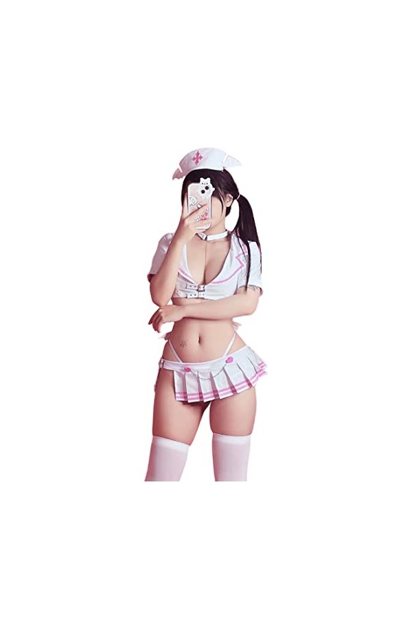 MOEFLAVOR Costume dinfirmière sexy | Succube Kawaii Anime Cosplay Lingerie | Femme Taille normale et grande Blanc, 3XL/4XL 