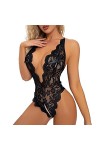 KOEMCY Lingerie Sexy Femme Body et Combinaison Dos Nu en Dentelle Décolleté en V Sexy Teddy Lingerie Culotte Ouverte Erotique
