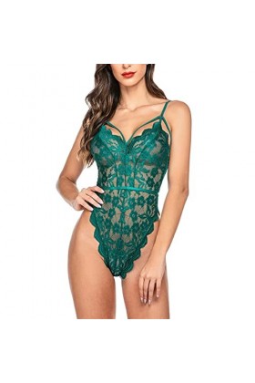 KJGLW Body Une pièce en Dentelle for Femme Sexy Dos croisé Pyjama Grande Taille Lingerie Sexy sous-vêtement Une pièce Color 