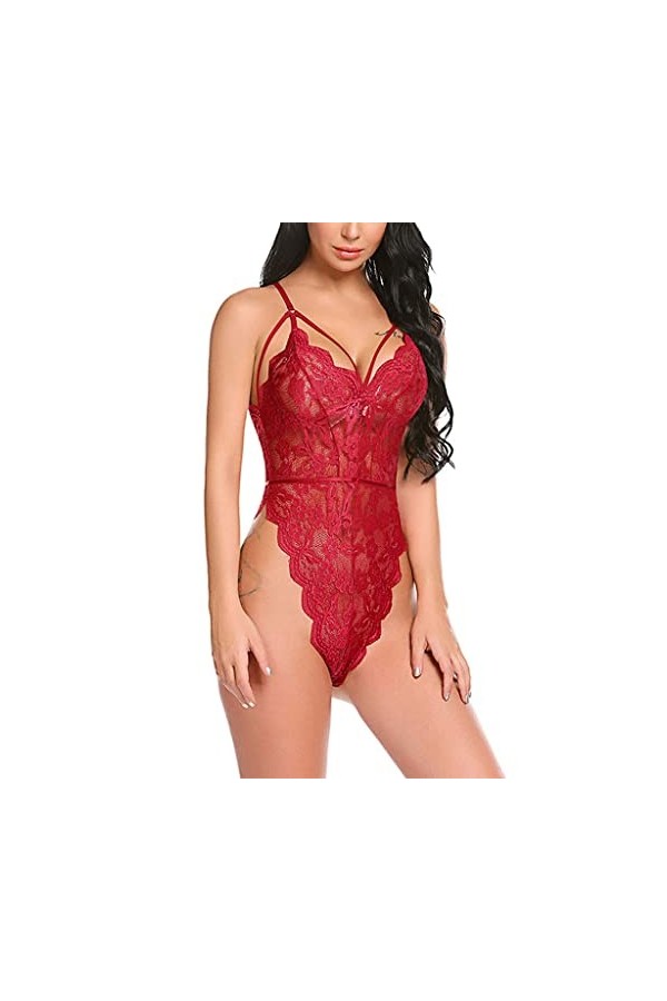 KJGLW Body Une pièce en Dentelle for Femme Sexy Dos croisé Pyjama Grande Taille Lingerie Sexy sous-vêtement Une pièce Color 