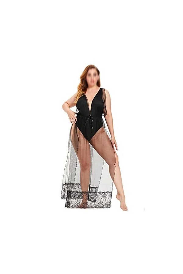 KJGLW Lingerie Grande Taille for Femmes Fat MM Pyjama Sexy One-Piece Underwear Lace Sexy One-Piece Long Dress Underwear Colo